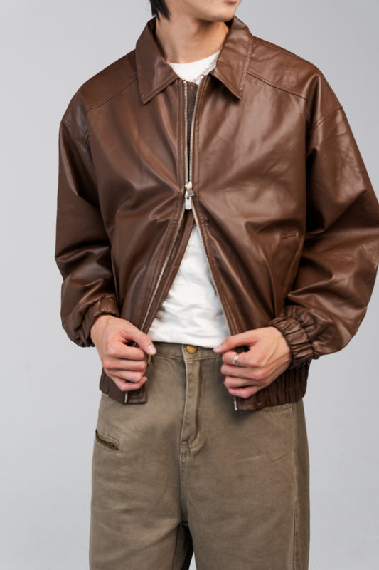 CATTEE Faux Leather Double-Zip Jacket – Brown