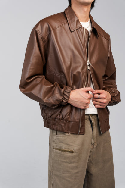 CATTEE Faux Leather Double-Zip Jacket – Brown