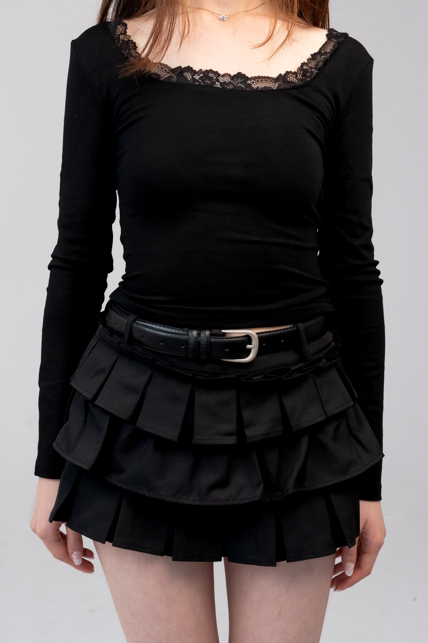 CXI Studio Layered Pleated Mini Skirt (with belt) – Black