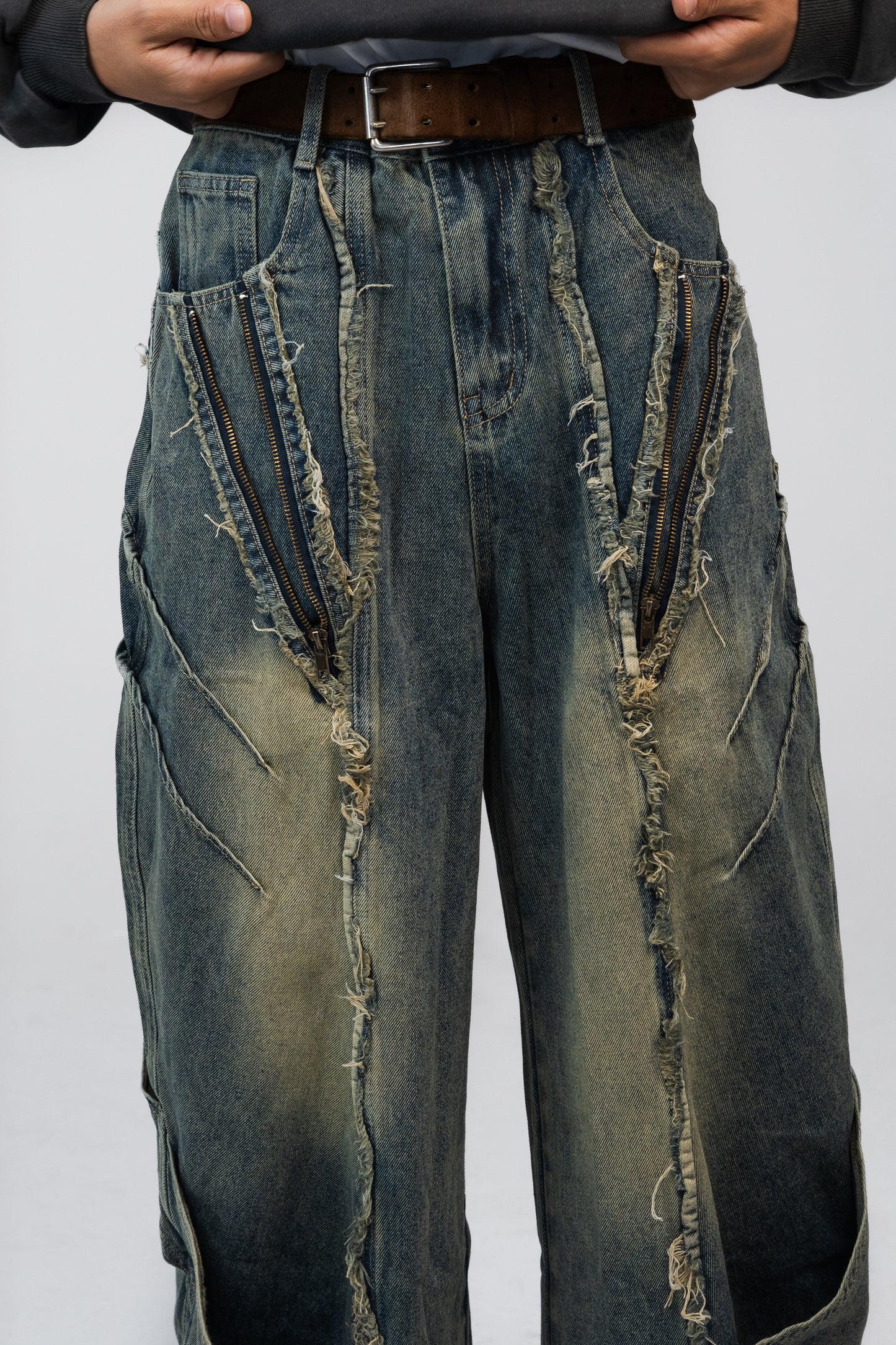 DDNPHH Distressed Wide-Leg Jeans