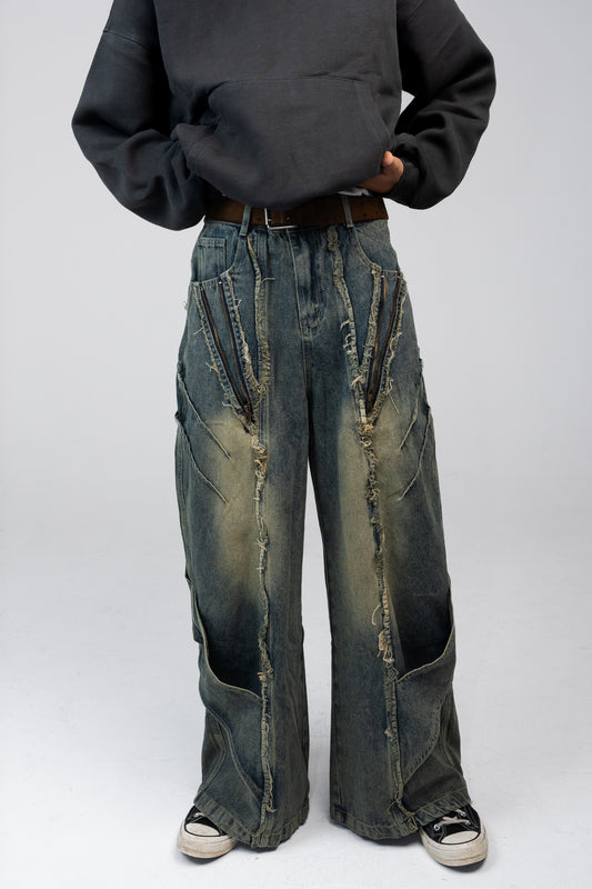 DDNPHH Distressed Wide-Leg Jeans