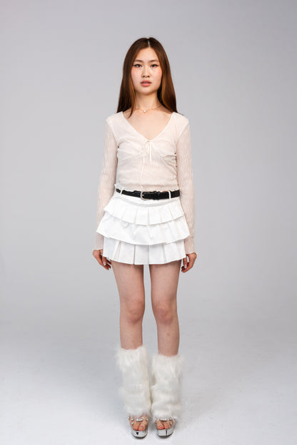 CXI Studio Layered Pleated Mini Skirt (with belt) - White