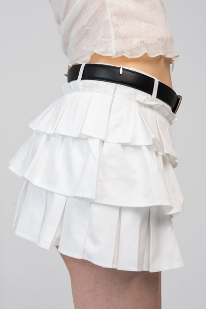 CXI Studio Layered Pleated Mini Skirt (with belt) - White