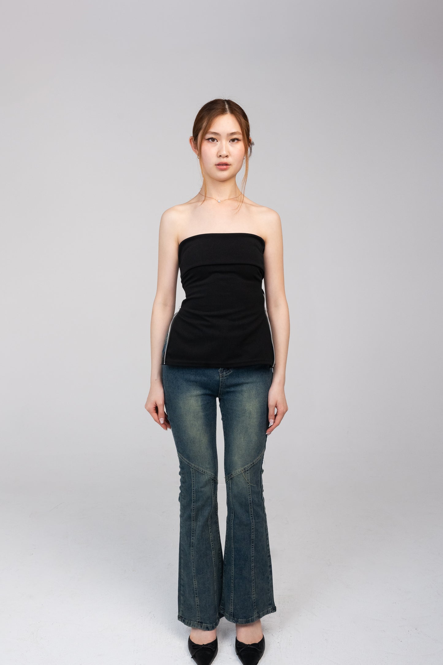 XIN Strapless Zip-Side Top