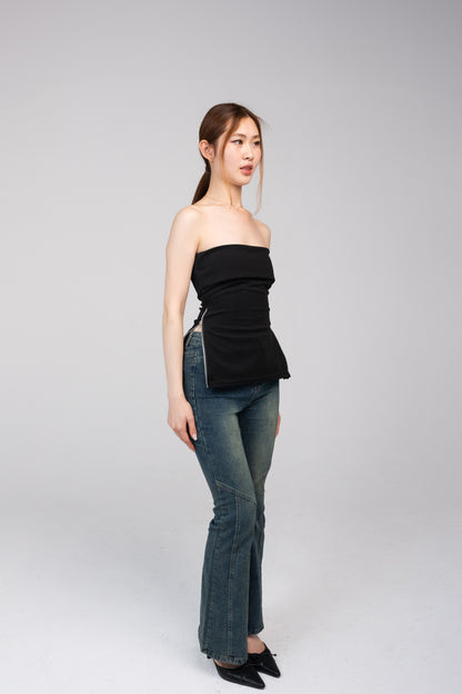 XIN Strapless Zip-Side Top